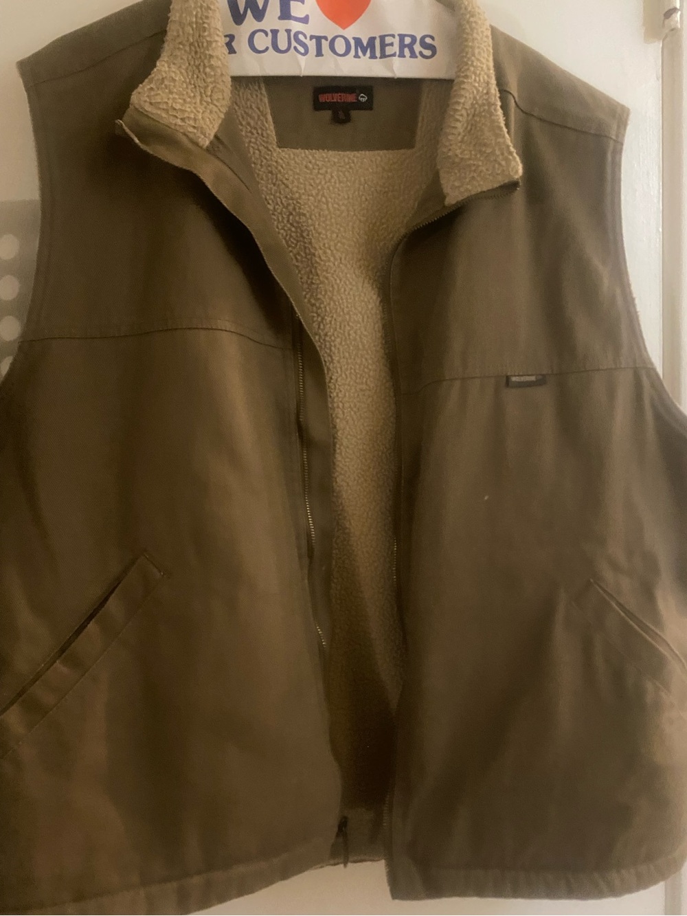 Wolverine Olive Work Vest with Cream Sherpa Lining